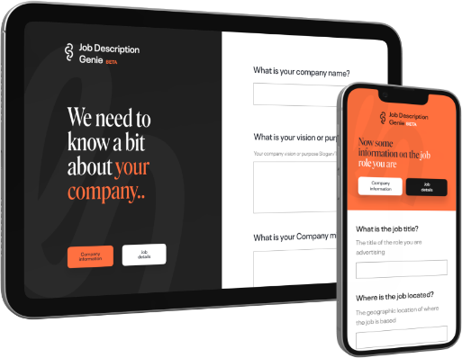 A screen showing the job description generator form